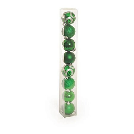 Bolas de Natal Decoradas Glitter Verde 5cm - 8 Unidades