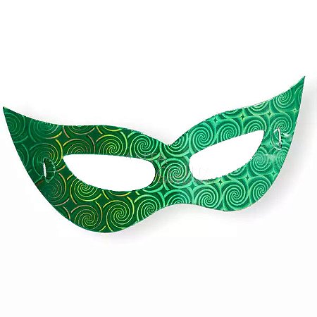 Máscara Holográfica Carnaval Verde - 12 Unidades