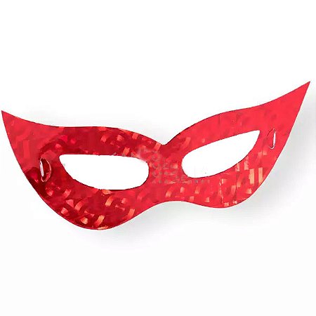 Máscara Holográfica Carnaval Vermelha - 12 Unidades