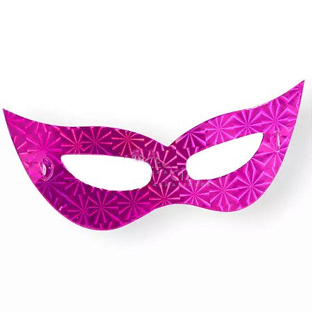 Máscara Holográfica Carnaval Pink - 12 Unidades