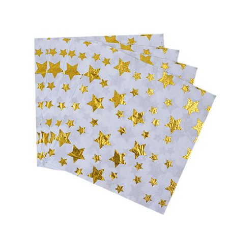 Guardanapo de Papel Folha Dupla Estrelas Dourado 33 x 33cm - Pacote com 20 Unidades
