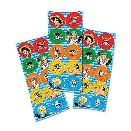 Adesivo Redondo One Piece - 3 Cartelas Com 10 Adesivos Cada (30 Unidades)