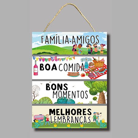 Placa Decorativa Madeira - Familia+Amigos - 29x37