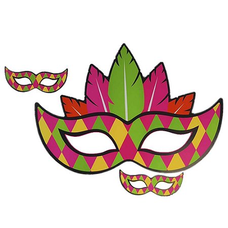 Painel Carnaval Mascaras Quadriculadas Neon - 3 Peças