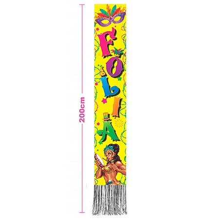 Faixa Vertical Carnaval Amarela com Fitilho - 200x24,5 cm