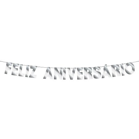 Faixa Feliz Aniversario Prata - Regina Festas - 1,5m x 16cm