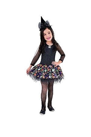 Vestido Fantasia Infantil Bruxa Doces e Travessuras - Tamanho P