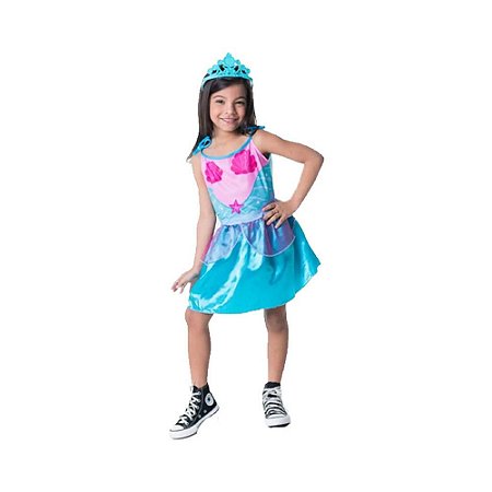 Fantasia Infantil Sereia Vestido com Tiara - Tamanho M