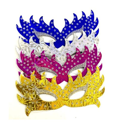 Máscara de Carnaval de Papel com Glitter Cores Sortidas - 6 Unidades