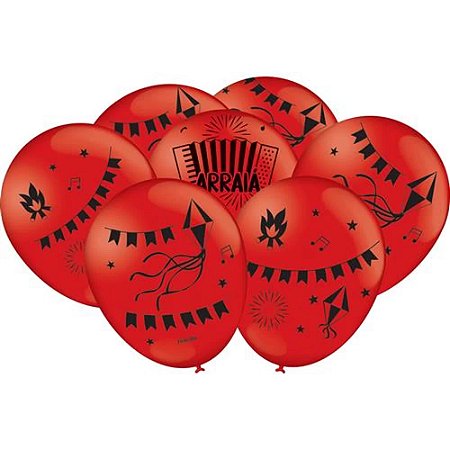 Balão Látex Festa Junina Divertida Arraia 9 Polegadas - Vermelho - 25 Unidades