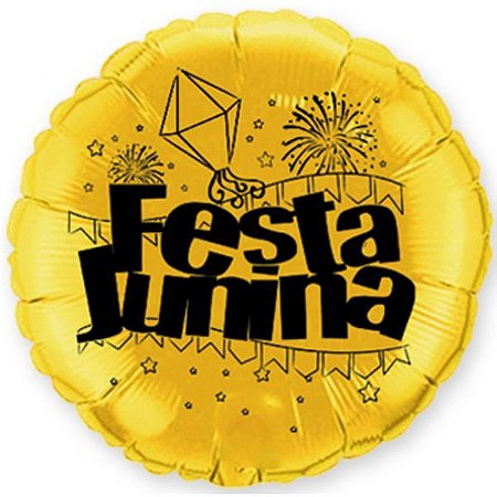 Balão Metalizado Redondo Festa Junina 20 Polegadas - Ouro Imp.Preto