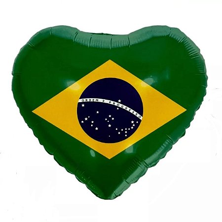 Balão Coração Metalizado 18'' - Festa Brasil Bandeira - 1 unidade