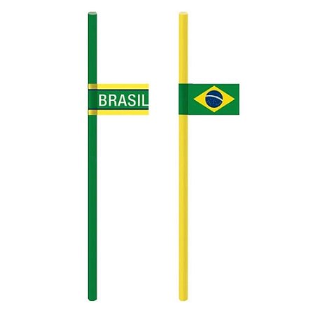 Canudo de Plástico c/ Aplique Vai Brasil Verde/Amarelo c/20 unidades