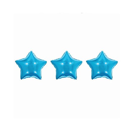 Balão de Festa Metalizado 5,5' Polegadas (14cm) - Estrela Azul Claro - 3 unidades