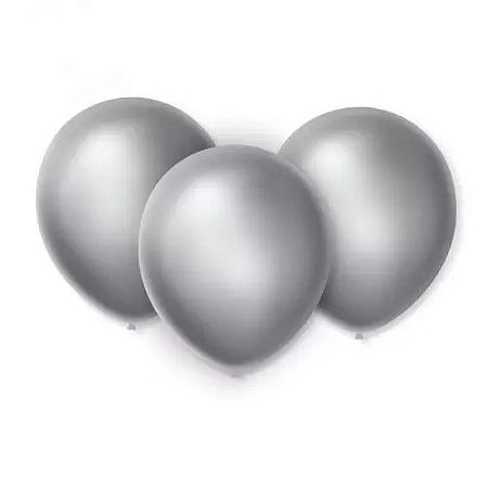 Balão Bexiga Prata Cintilante - Tamanho 9 Polegadas (23cm) - 25 Unidades
