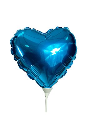 Balão Metalizado Coração Azul - Tamanho do Balão 10 Polegadas (25cm) + Vareta de 19cm - 1 Unidade