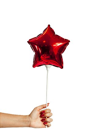 Balão Metalizado Estrela Vermelha - Tamanho do Balão 10 Polegadas (25cm) + Vareta de 19cm - 1 Unidade