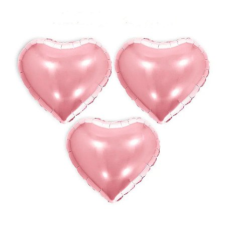 Balão de Festa Metalizado 5,5' Polegadas (14cm) - Coração Rose - 3 unidades