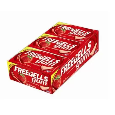 Chiclete Freegells Gum Morango - Display com 15 Unidades