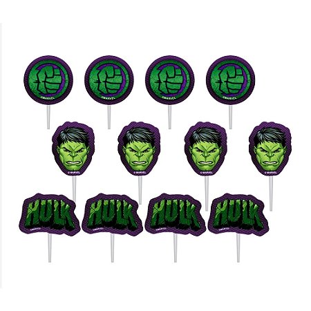Palitos Decorativos em E.V.A para Docinhos Festa Hulk 10cm - 12 Unidades - Piffer