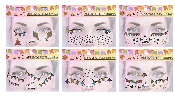 Adesivo Facial Festa Junina - Modelos Sortidos - 01 unidade de cartela (adesivos para os 2 olhos)