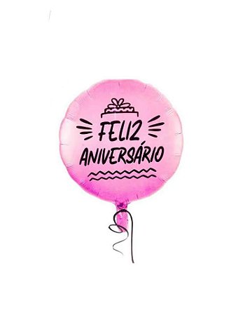 Balão Redondo Feliz Aniversário Rosa - 18 Polegadas (45cm) - Flutua com Gás Hélio