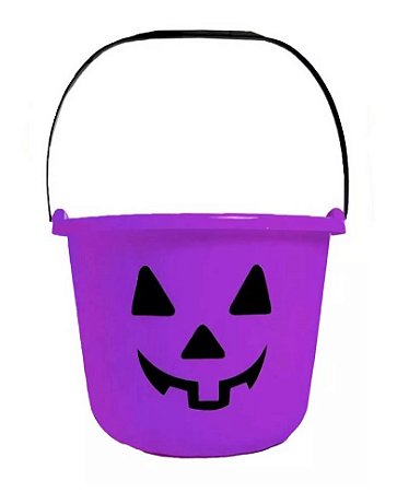 Balde De Abóbora De Halloween Doces Ou Travessuras Com Alça - Cor Roxo - 19cm x 15cm