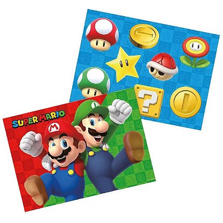 Kit Decorativo Cartonado Festa Super Mario - Sendo 01 folha poster e 01 folha com várias peças destacáveis