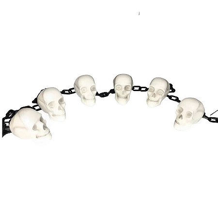 Enfeite Decorativo Corrente de 1,5 metros com 12 Mini Caveiras - Halloween