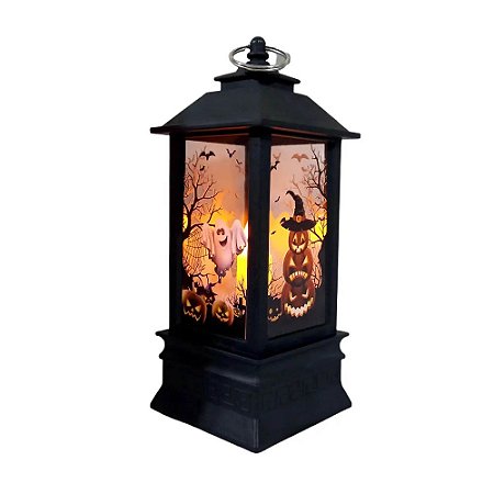 Lanterna de Halloween com Luzes de LED Laranja para Decoração de Halloween