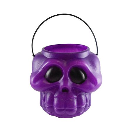 Mini Balde Cabeça de Esqueleto Roxo - 9cm