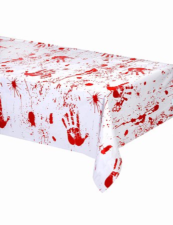 Toalha Plástica De Mesa Principal Ensanguentada Halloween - 2,60 x 1,30M