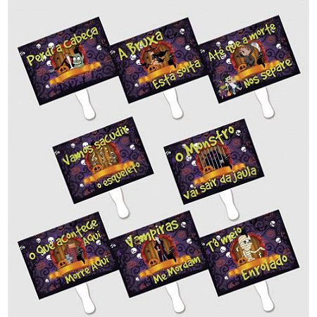 Kit Placas Halloween com Haste Halloween - 8 Unidades