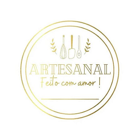 Adesivo "Artesanal Feito com Amor" - Hot Stamping - Dourado - 50 unidades - Stickr