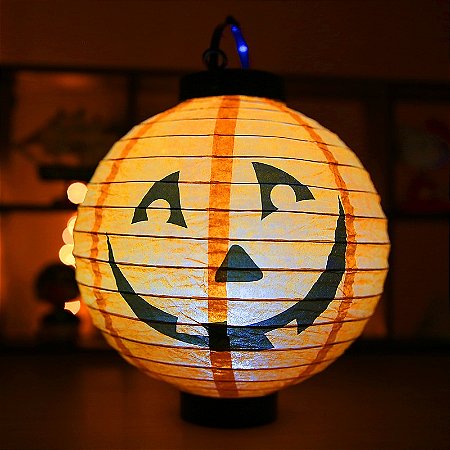 Lanterna Halloween com Luz Abóbora - 22cm