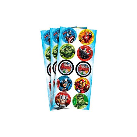 Adesivo Redondo Vingadores - 3 Cartelas Com 10 Adesivos Cada (30 Unidades)