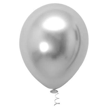 Balão Platinado Cromado Prata 9 Polegadas (23cm) - 25 unidades