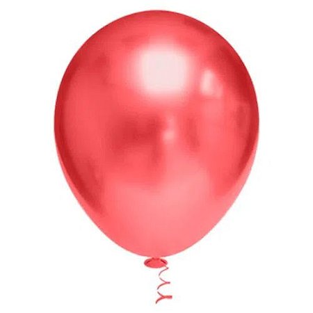 Balão Platinado Cromado Vermelho 9 Polegadas (23cm) - 25 unidades