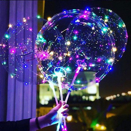 Balão Led Bubble Transparente C/ Vareta Haste