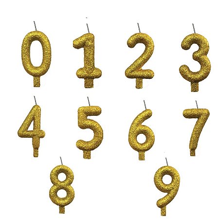 Vela de Aniversário Dourada Gliter Números 7cm - (Selecione a Opção do Número)