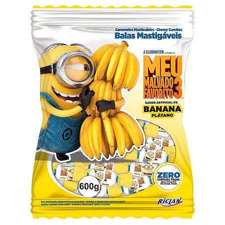 Bala Mastigável Minions Sabor Banana - 600 gramas - Aprox. 120 Unidades