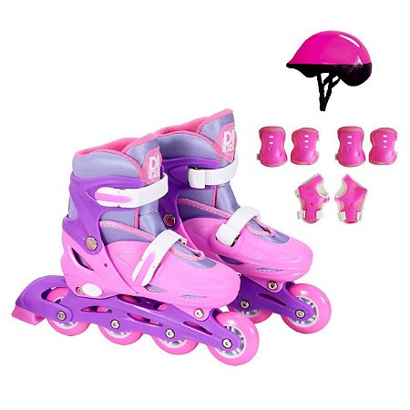 Patins Infantil Menina Quad Roller Skate Ajustável 4 Rodas