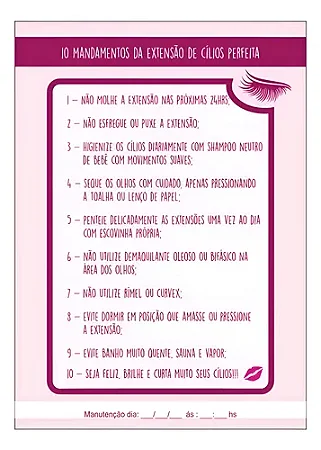 Bloco de cuidados alogamento de cílios Premium - 100 folhas