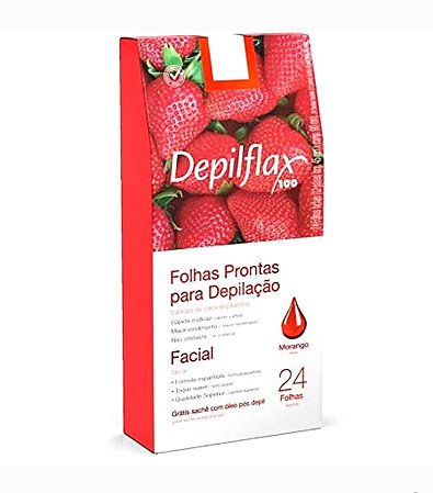 Depilflax - Folhas Prontas P/ Depilação Facial - Morango/Hortelã - cx 24 folhas