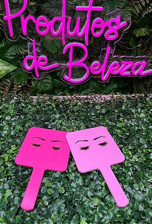 Espelho de mão quadrado Cílios - Rosa e Pink