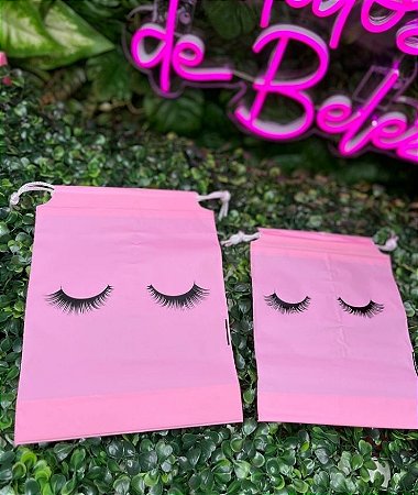 Saquinho para kit lash - Branco/Preto/Rosa - Tam. M