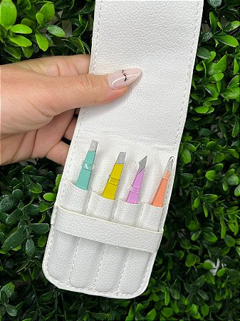 Kit Pinças Sobrancelha com estojo de couro