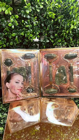 Kit roller massageador facial anti-rugas