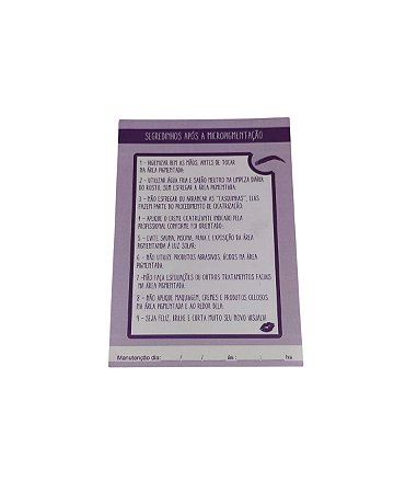 Bloco de cuidados micropigmentação sobrancelhas - 100 folhas