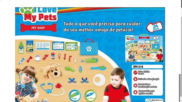 Kit Maleta Pet Shop I Love My Pets 24 Peças Multikids